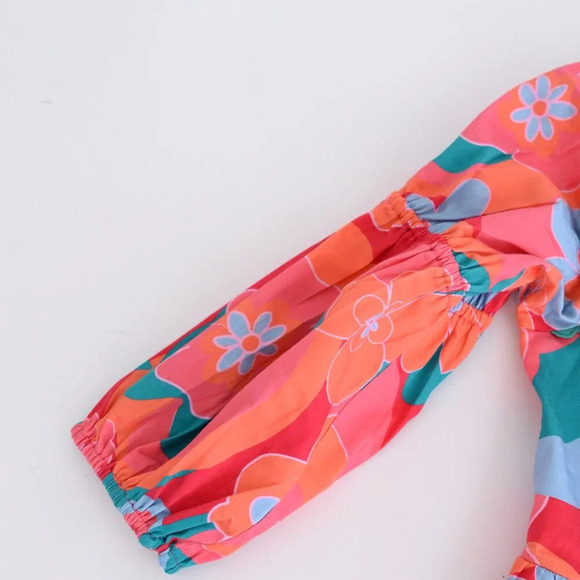 Alden Adair Mia Trippy Boho Red Floral Short Sleeve Midi Dress S NWT - Picture 13 of 14